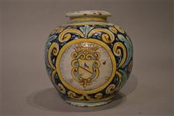 A large late 17th century Sicilian globular jar. A large late 17th century Sicilian globular jar.