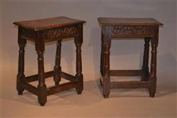 A pair of 17th century oak joint stools. A pair of 17th century oak joint stools.