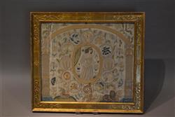 A Charles II needlework depicting Flora. A Charles II needlework depicting Flora.
