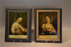 A pair of Georgian reverse glass prints. A pair of Georgian reverse glass prints.