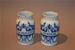 A good pair of early 18th century delft drug jars.