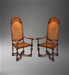 A fine pair of William and Mary walnut armchairs.